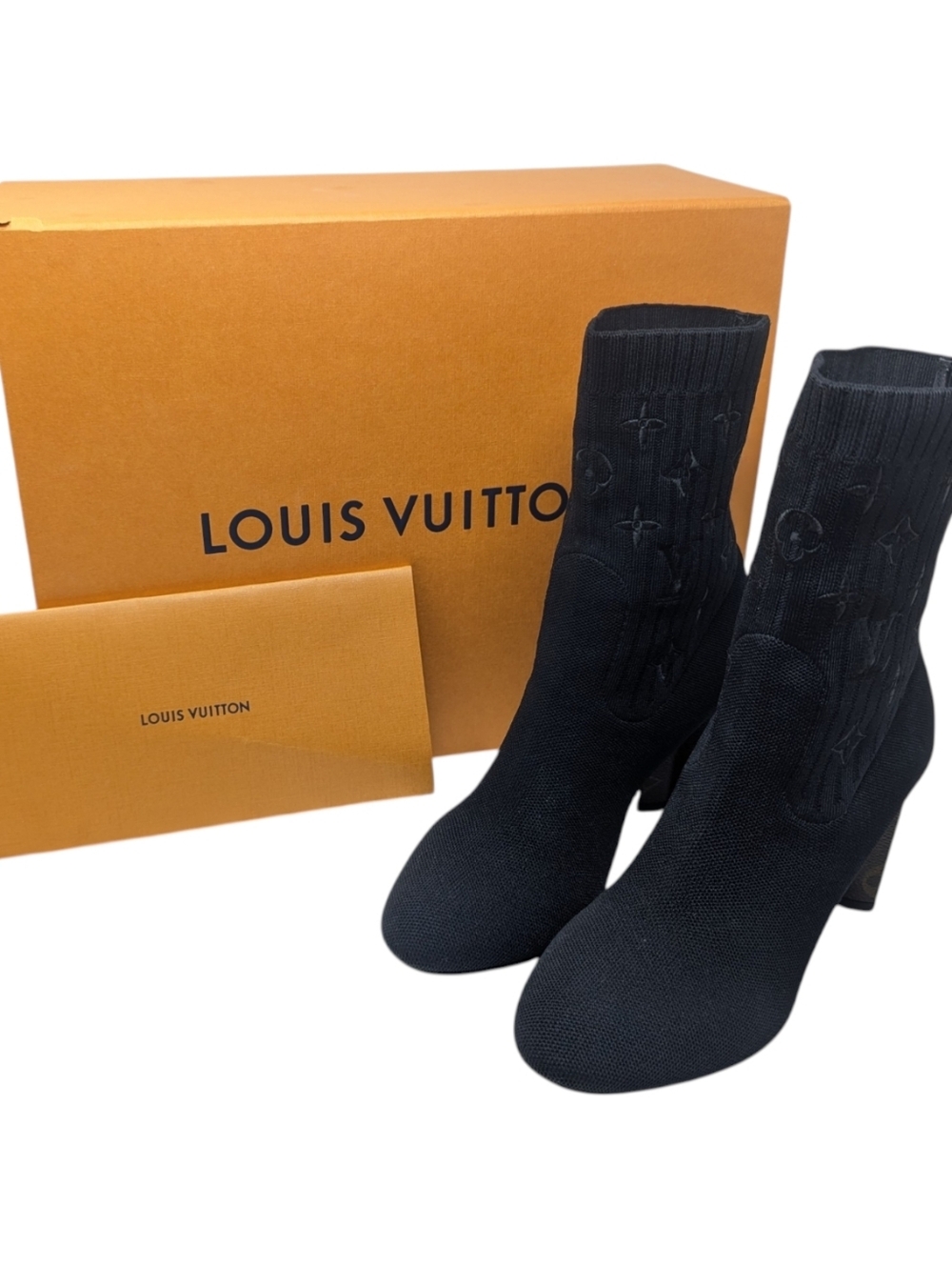 Louis Vuitton Silhouette Black Brown Monogram Ankle Sock Boot Size EU 38.5